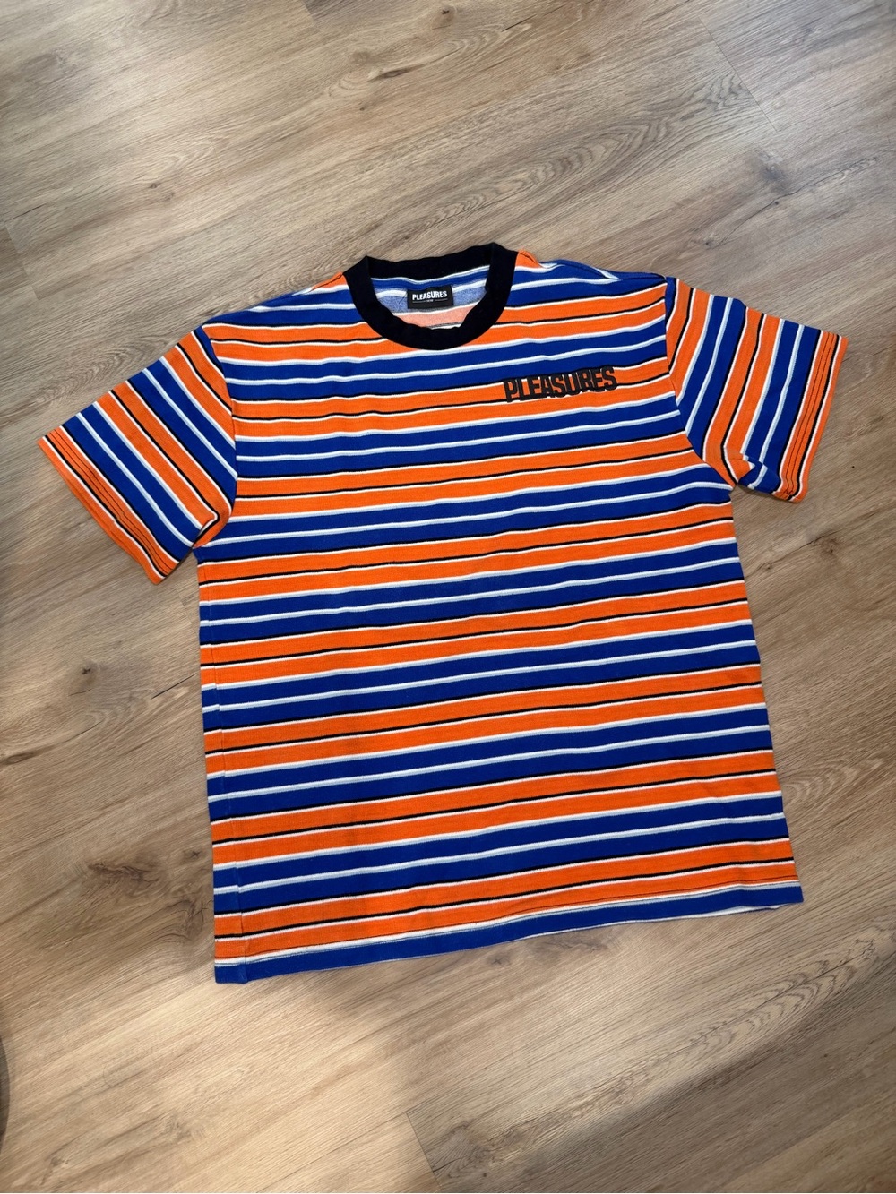 Pleasures Orange & Blue Striped Short Sleeve Tee